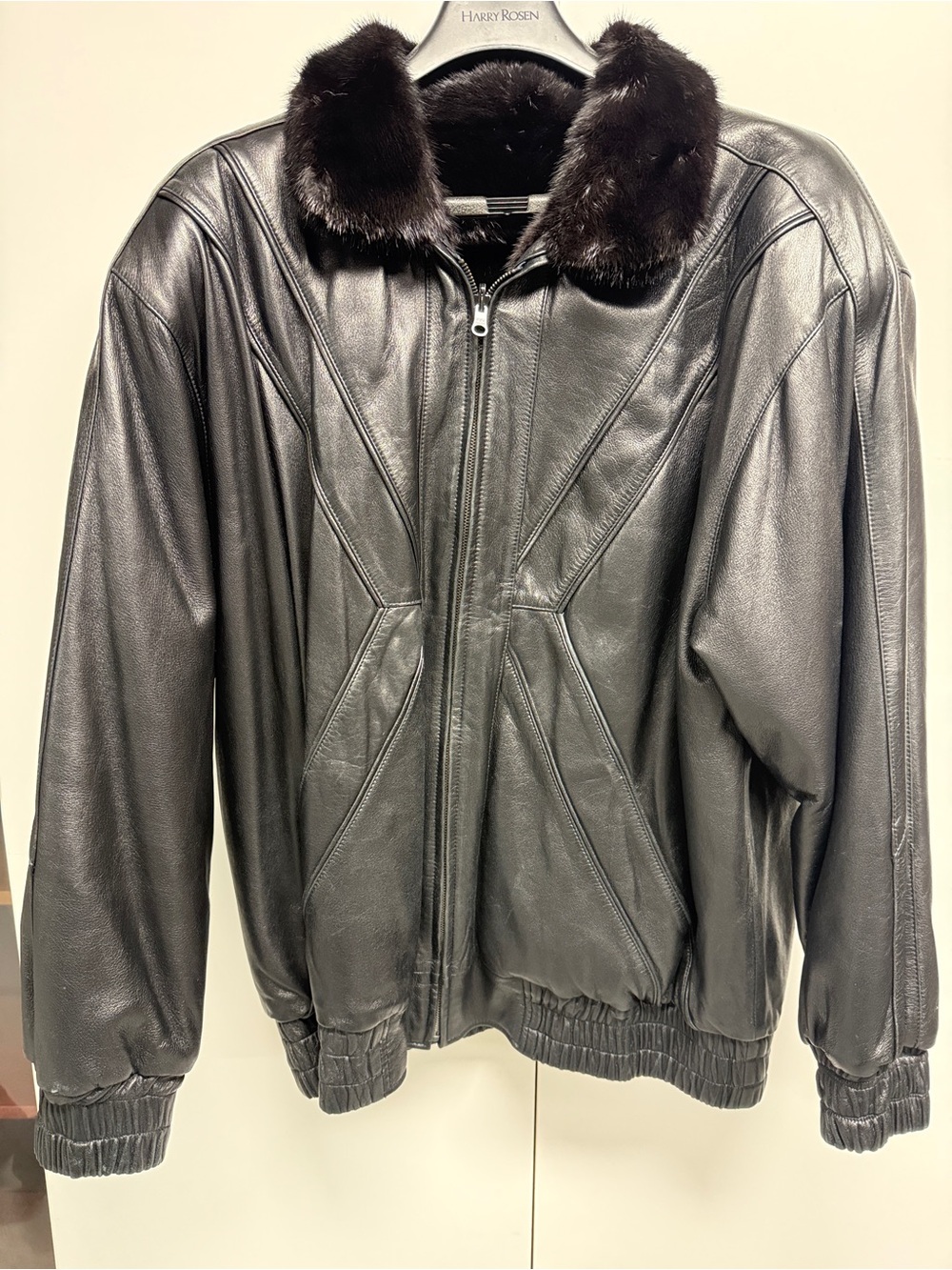Men's Black Leather Jacket with Mink Fur Full lining